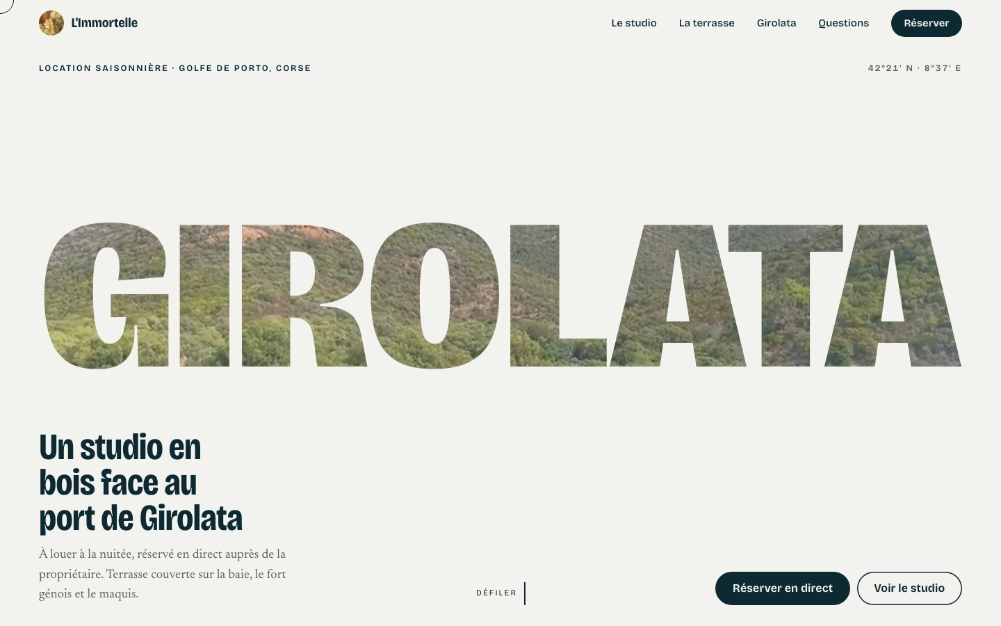 Site de L'Immortelle, studio à Girolata