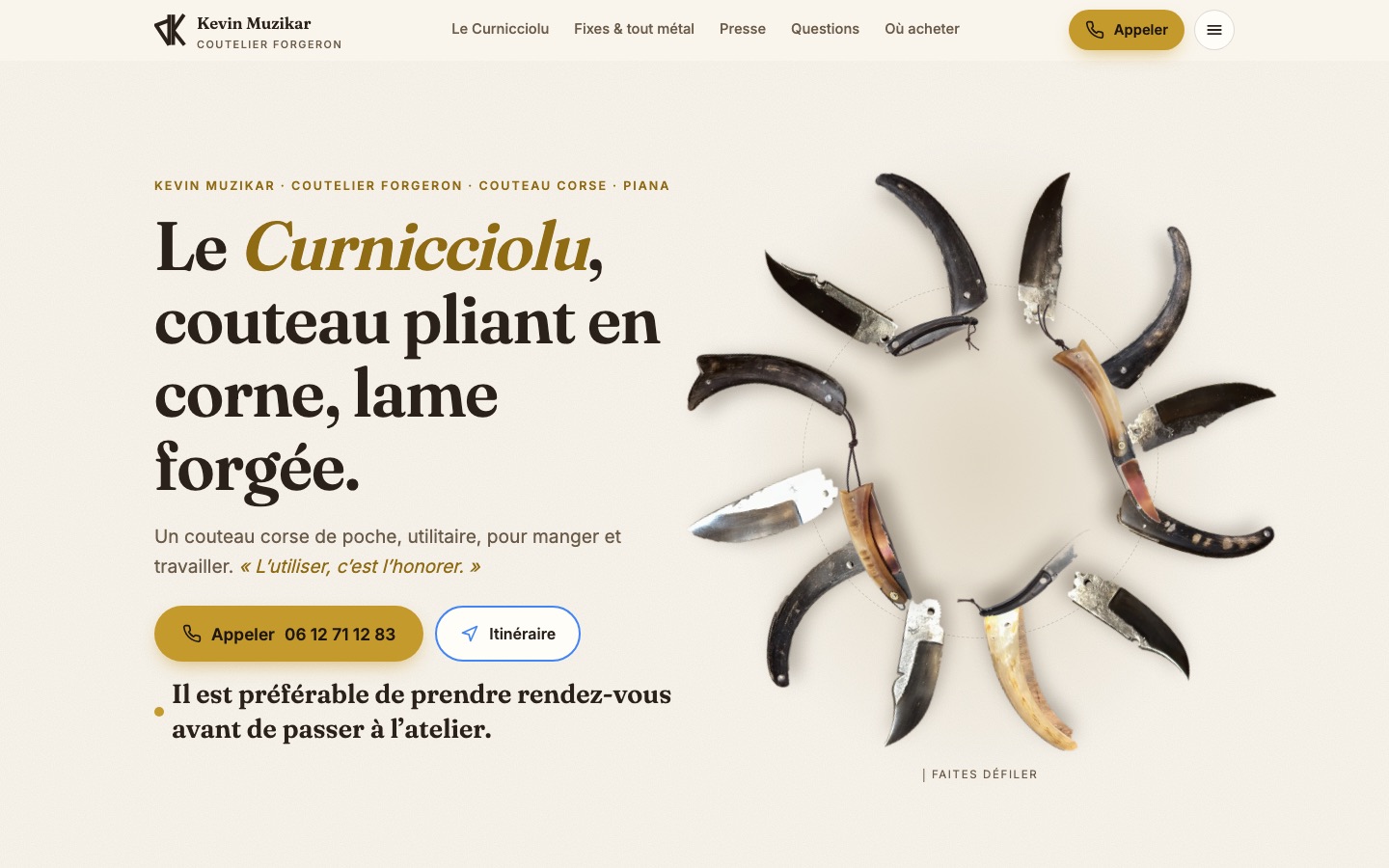 Site de Kevin Muzikar, coutelier